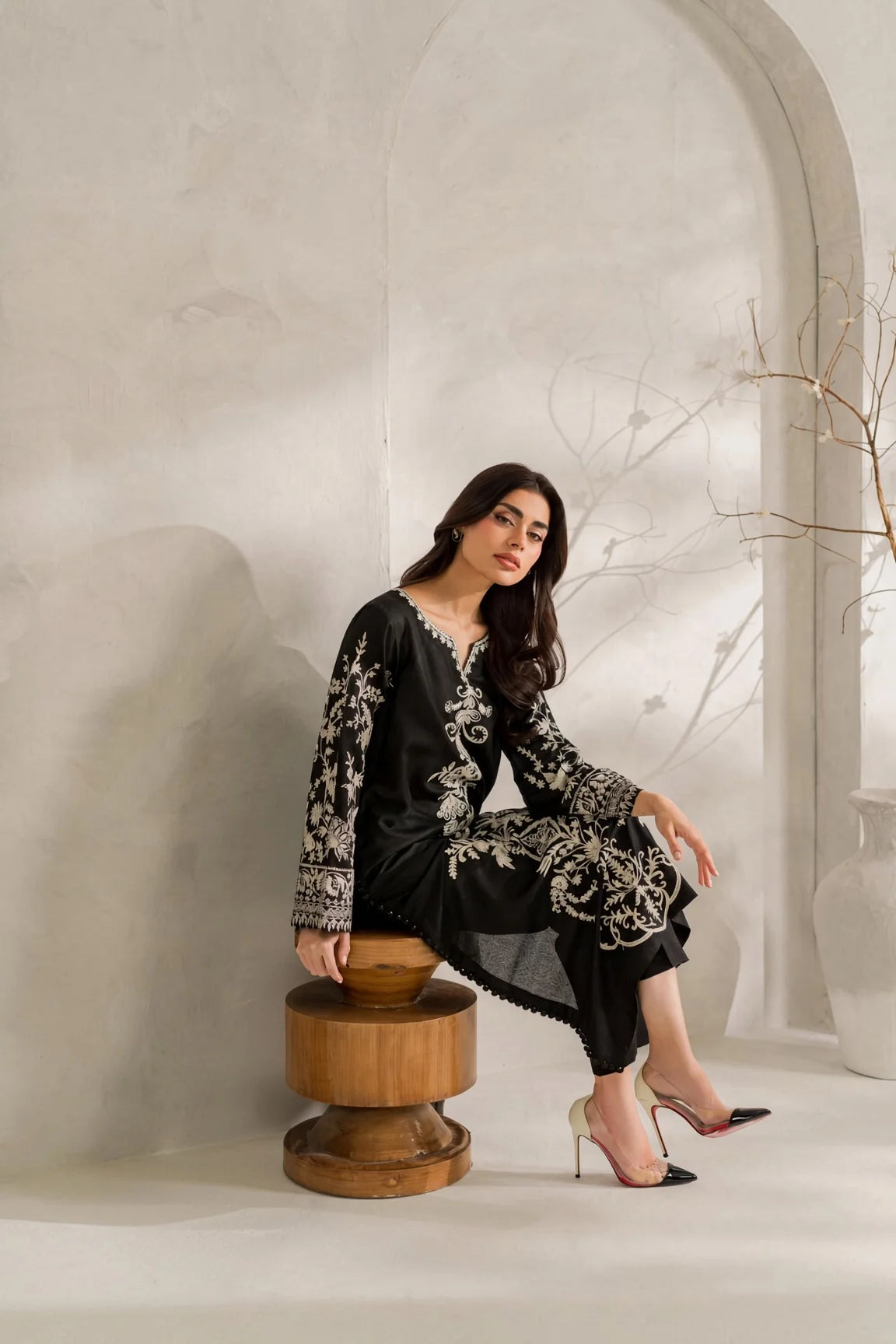 Elnaz - Unstitched Embroidered Dhanak – 2 PC