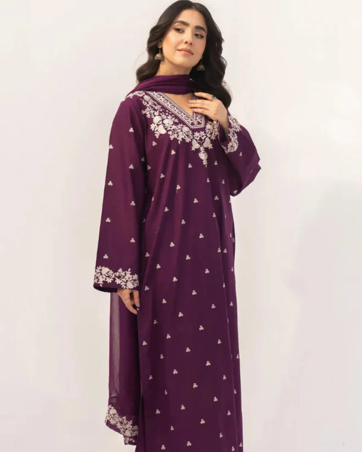 Laam - Unstitched Embroidered Dhanak – 3 PC