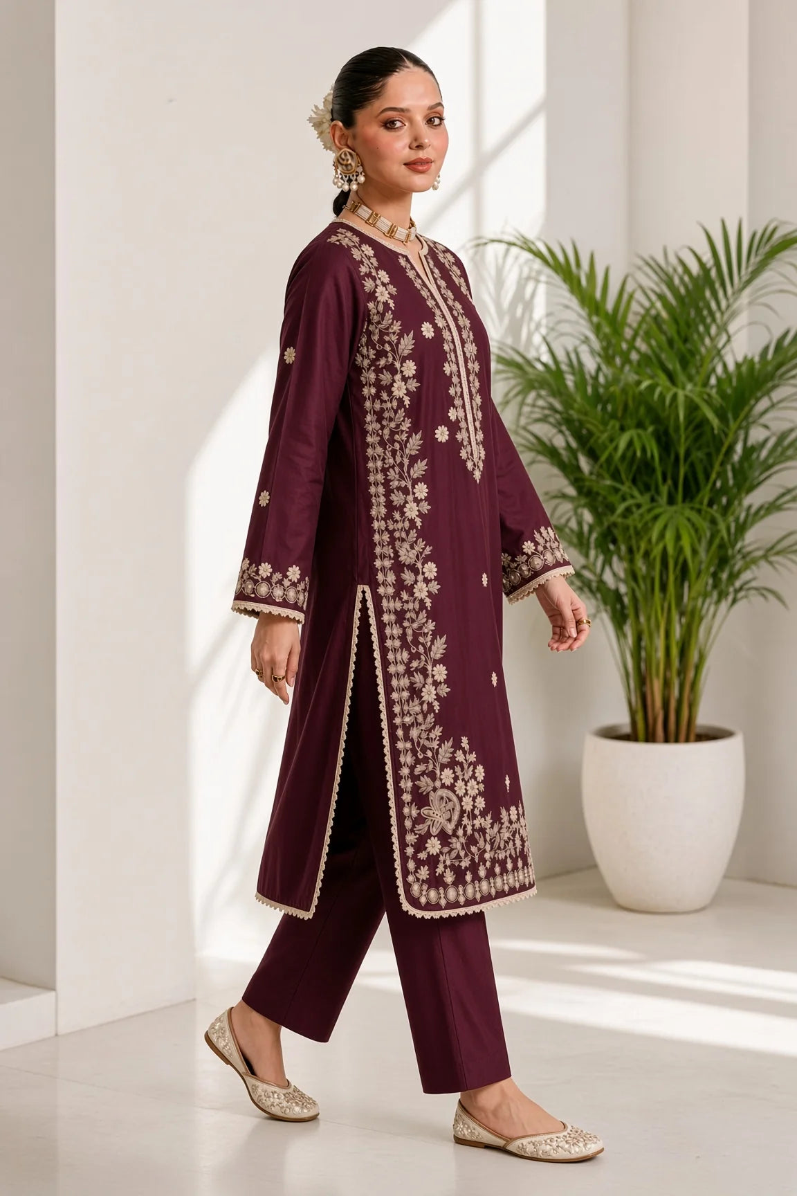 Shafaq - Unstitched Embroidered Dhanak – 2 PC