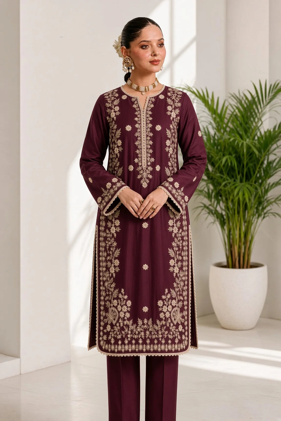 Shafaq - Unstitched Embroidered Dhanak – 2 PC