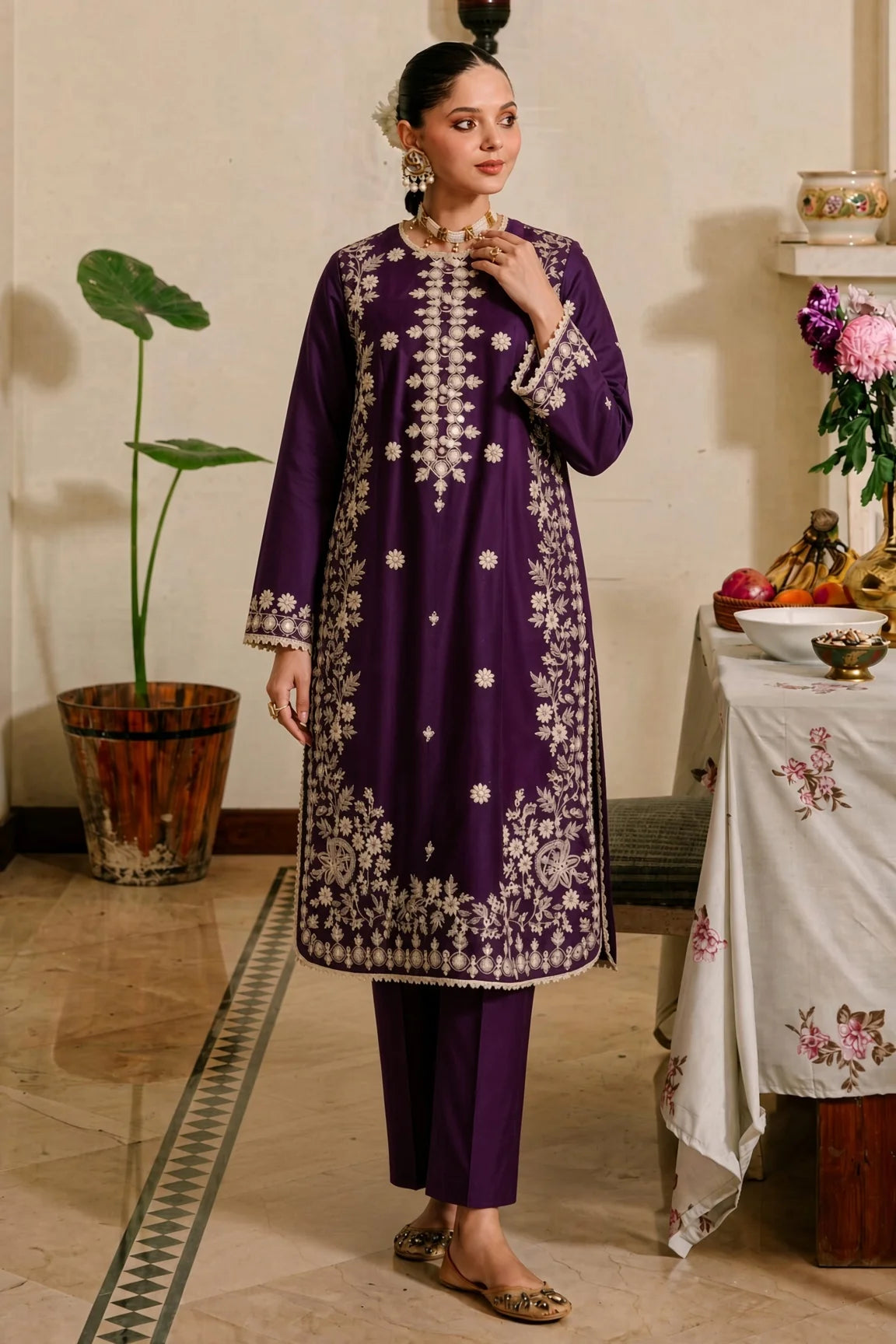 Shafaq - Unstitched Embroidered Dhanak – 2 PC
