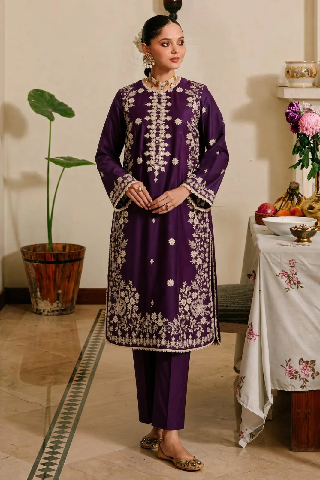 Shafaq - Unstitched Embroidered Dhanak – 2 PC
