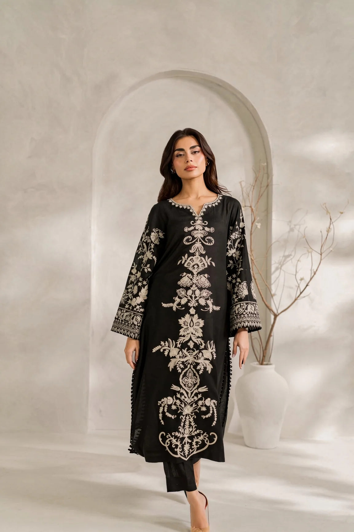 Elnaz - Unstitched Embroidered Dhanak – 2 PC